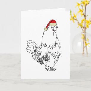 Christmas Rooster Drawing Funny Santa Cockerel Art Card