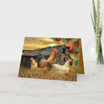 Christmas Rooster Hen Barn Coop Farm Holiday Card