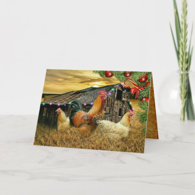 Christmas Rooster Hen Barn Coop Farm Holiday Card (Front)