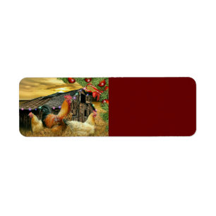 Christmas Rooster Hen Barn Coop Farm Label