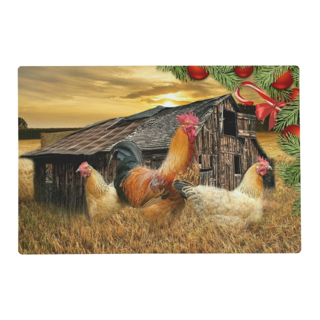 Christmas Rooster Hen Barn Coop Farm Placemat (Front)