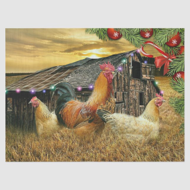 Christmas Rooster Hen Barn Coop Farm Tissue Paper (Front)
