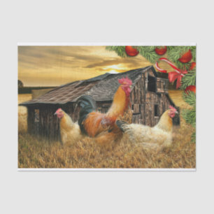 Christmas Rooster Hen Barn Coop Farm Tissue Paper