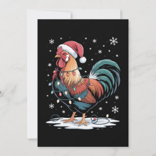 Christmas Rooster Santa Hat Chicken Lights Farm Invitation