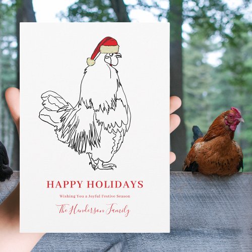 Christmas Rooster Simple Drawing Holiday Card