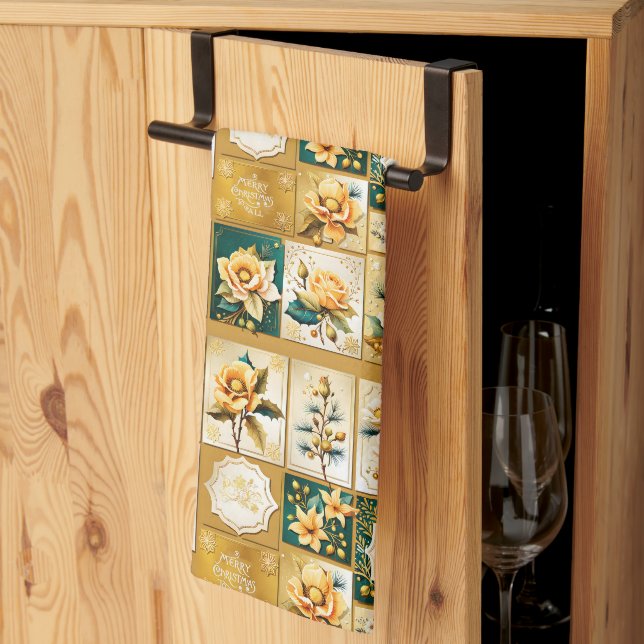Christmas Rose Collage Kitchen Towel (Thirds Fold)