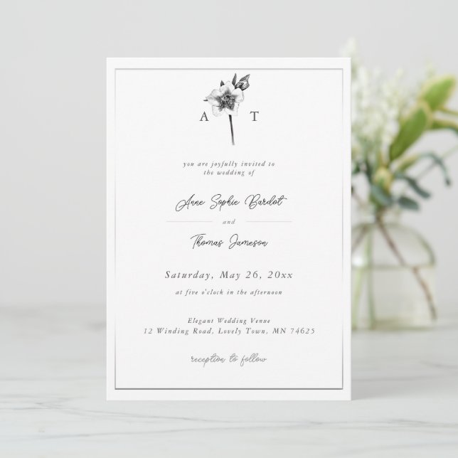 Christmas Rose Crest Modern Romance Winter Wedding Invitation (Standing Front)