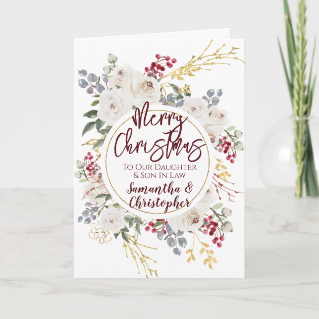 Christmas Rose Daughter Son In Law Holiday Card (Front)