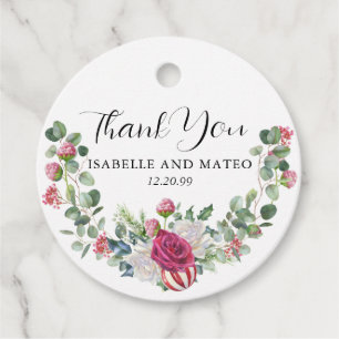 Christmas Rose Floral Wedding Thank You Favor Tags
