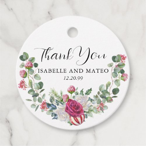 Christmas Rose Floral Wedding Thank You Favor Tags