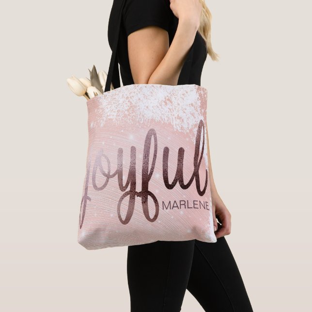 Christmas Rose Gold Joyful design Tote Bag (Close Up)