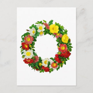 Christmas Rose Wreath by Pierre-Joseph Redouté Holiday Postcard