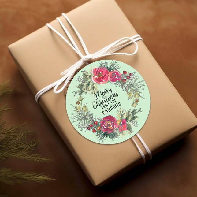 Christmas rose wreath personalized stickers (Creator Uploaded)