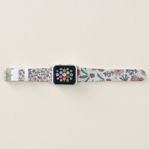 Christmas Roses Berries Floral Gray Pattern Apple Watch Band