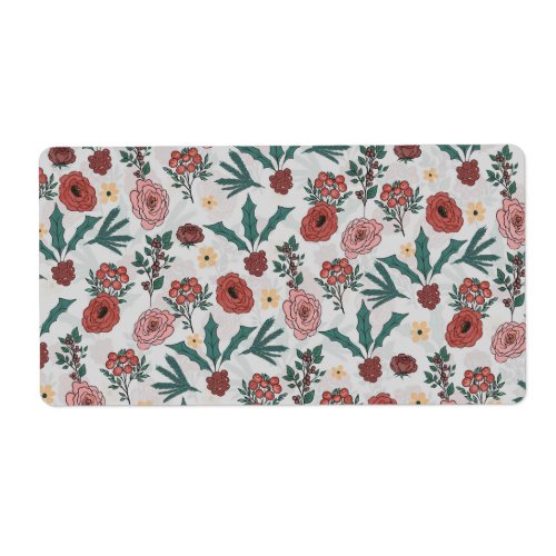 Christmas Roses Berries Floral Gray Pattern Label