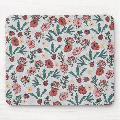 Christmas Roses Berries Floral Gray Pattern Mouse Pad
