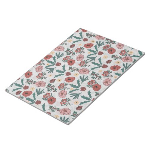 Christmas Roses Berries Floral Gray Pattern Notepad