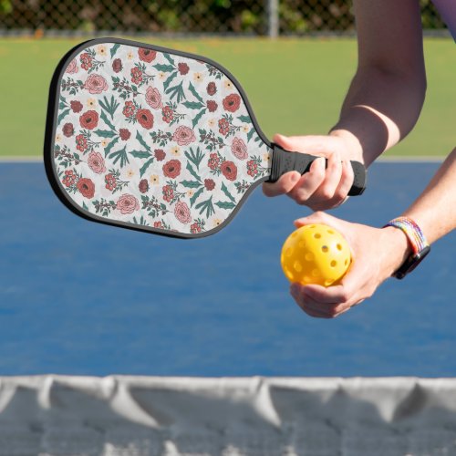 Christmas Roses Berries Floral Gray Pattern Pickleball Paddle
