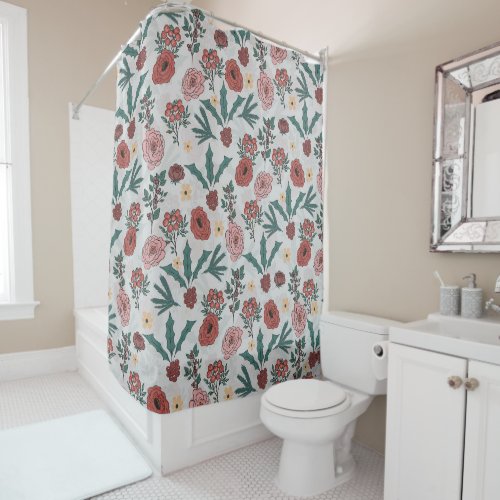 Christmas Roses Berries Floral Gray Pattern Shower Curtain