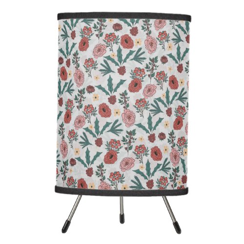 Christmas Roses Berries Floral Gray Pattern Tripod Lamp