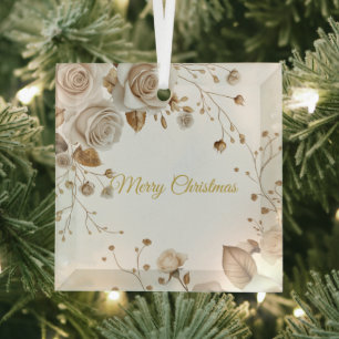 Christmas Roses Glass Ornament