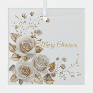 Christmas  Roses Glass Ornament