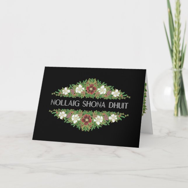 Christmas Roses, Hellebores, Irish Gaelic Language Holiday Card (Front)