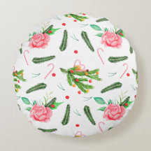Christmas Roses Round Pillow