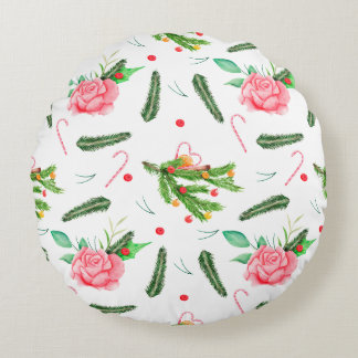 Christmas Roses Round Pillow