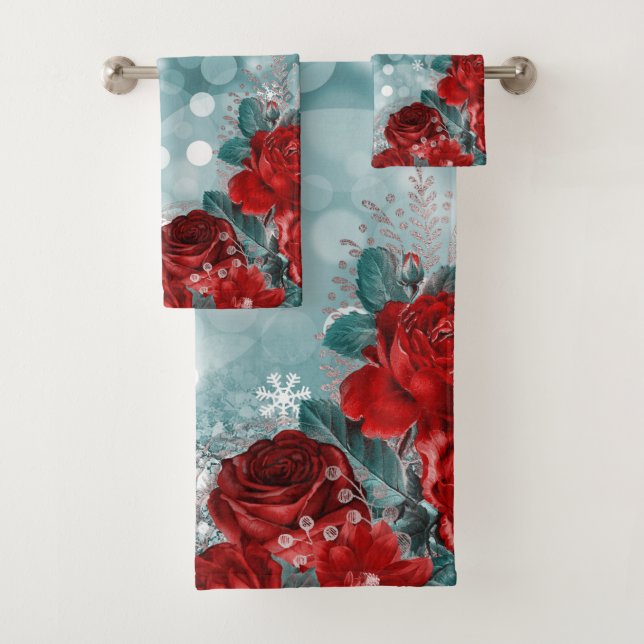 Christmas Roses & Snowflakes Towel (Insitu)