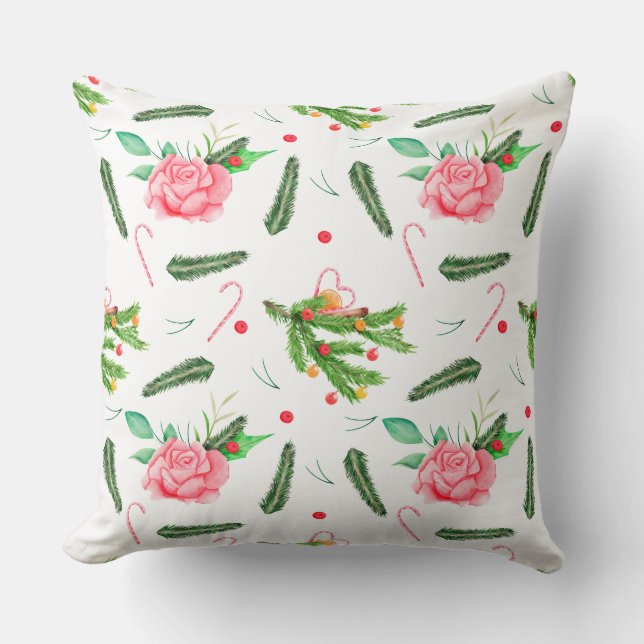 Christmas Roses Throw Pillow (Front)