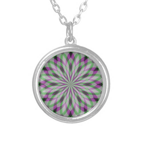 Christmas Rosettes in Purple Green and Black Silver Plated Necklace