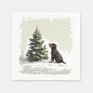 Christmas Rottweiler Dog Christmas Tree Napkins