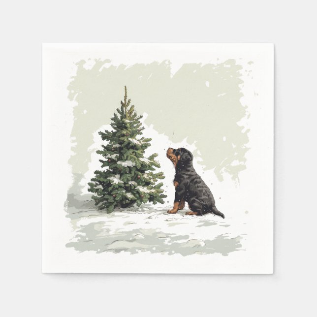 Christmas Rottweiler Dog Christmas Tree Napkins (Front)