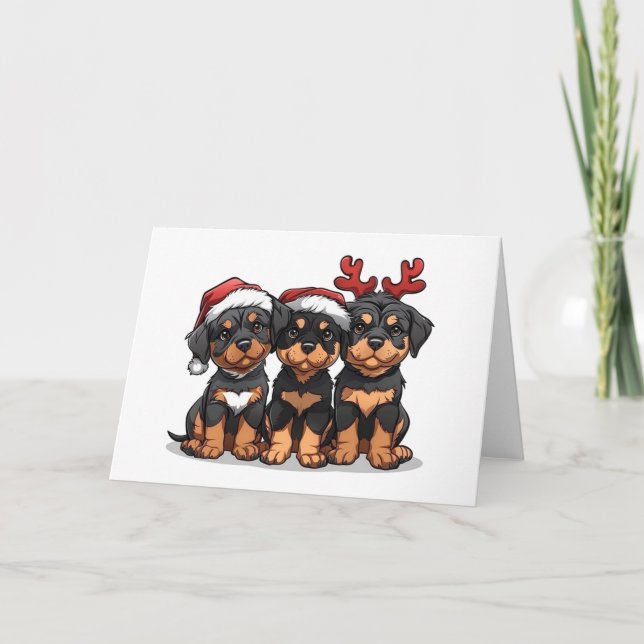 Christmas Rottweiler Dog Santa Holiday Card (Front)