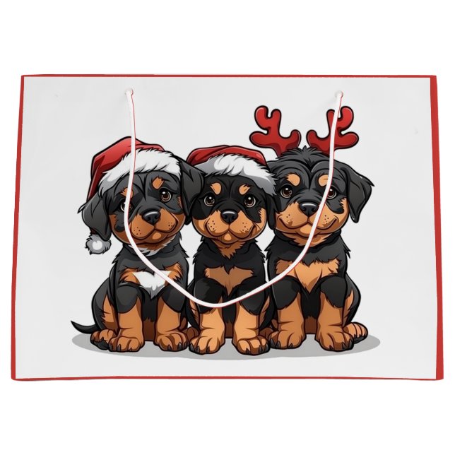 Christmas Rottweiler Dog Santa Large Gift Bag (Front)
