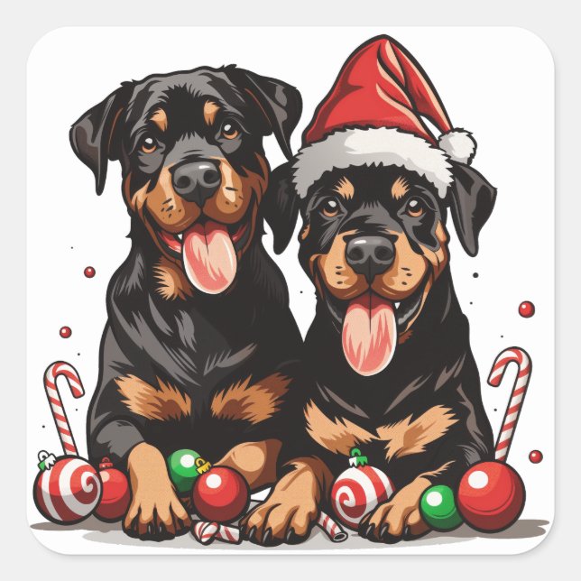 Christmas Rottweiler Dog Santa Square Sticker (Front)