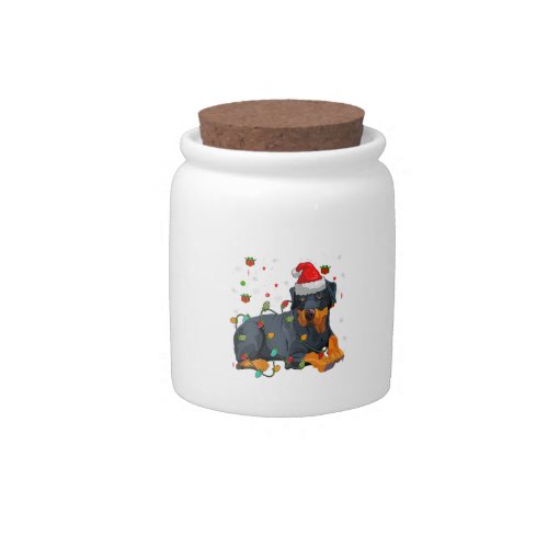 Christmas Rottweiler Dog Santa Xmas Light Candy Jar