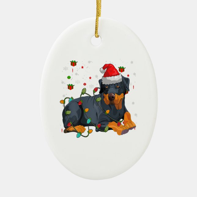 Christmas Rottweiler Dog Santa Xmas Light Ceramic Ornament (Front)