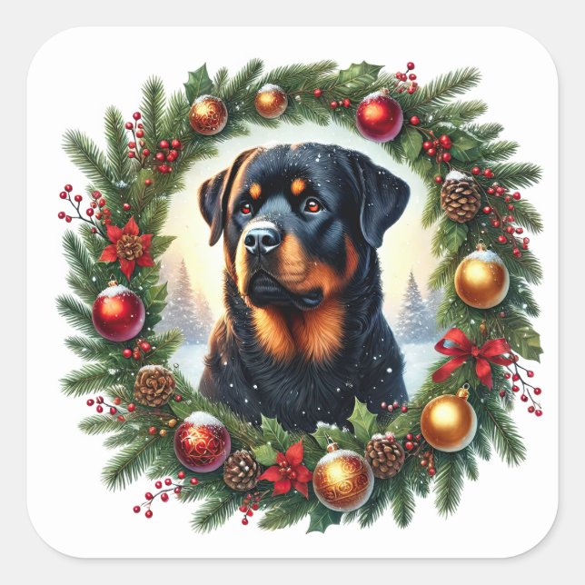 Christmas Rottweiler in Festive Decoration Square Sticker (Front)