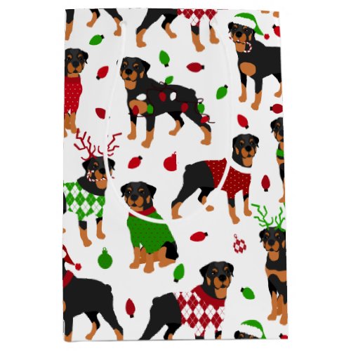 Christmas Rottweiler Medium Gift Bag