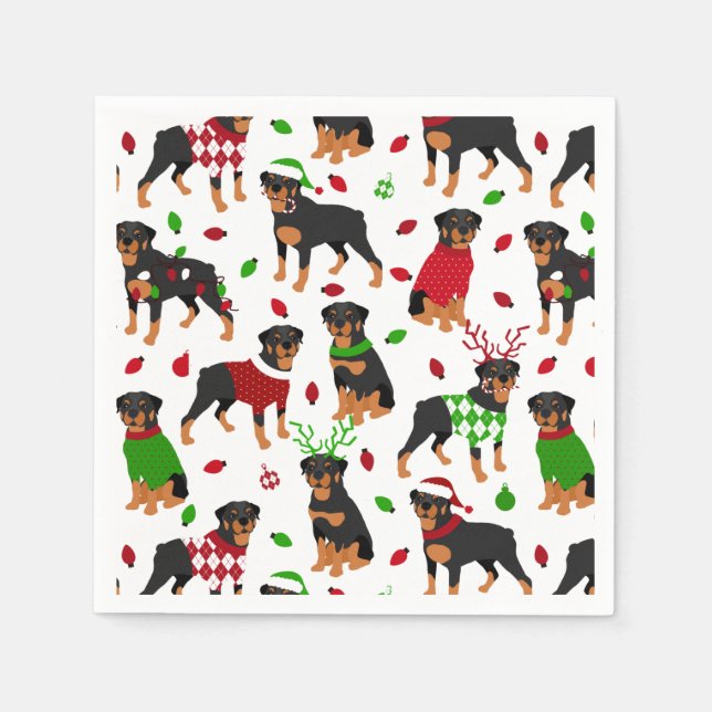 Christmas Rottweiler Napkins (Front)
