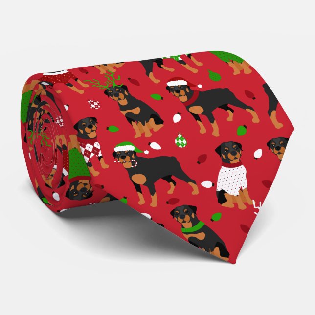 Christmas Rottweiler Neck Tie (Rolled)