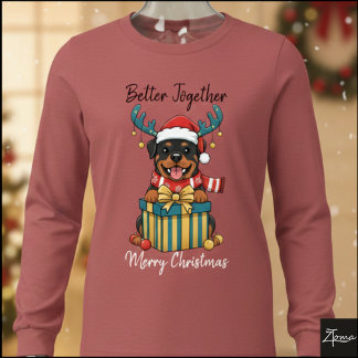 Christmas Rottweiler Reindeer Scarf Gift Graphic Tri-Blend Shirt