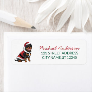 Christmas Rottweiler Santa in Hat Return Address   Label