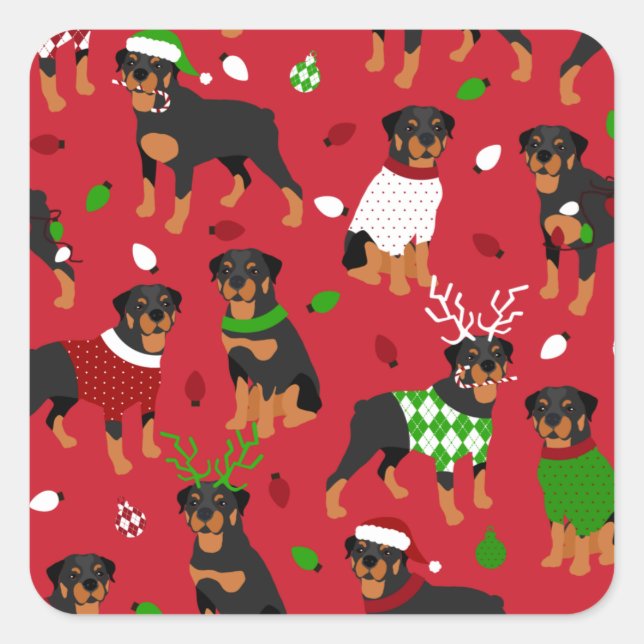 Christmas Rottweiler Square Sticker (Front)