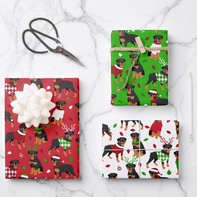 Christmas Rottweiler Wrapping Paper Sheets (Front)
