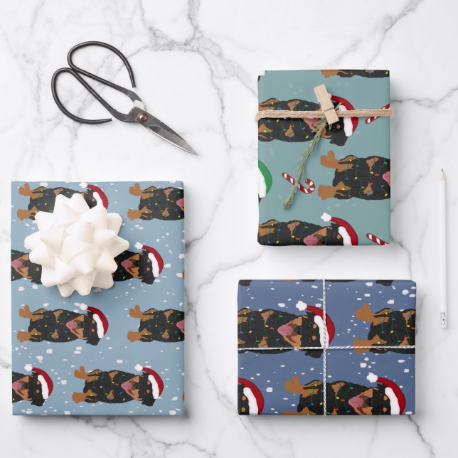 Christmas Rottweiler Wrapping Paper Sheets (Front)
