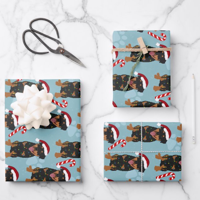 Christmas Rottweiler  Wrapping Paper Sheets (Front)