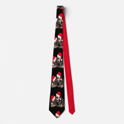 Christmas Rottweilers Wearing Festive Holiday Hats Neck Tie